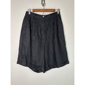 Irish Linen Womens VTG High Waist Pleated Shorts 8 Retro Preppy Classic Cuffed